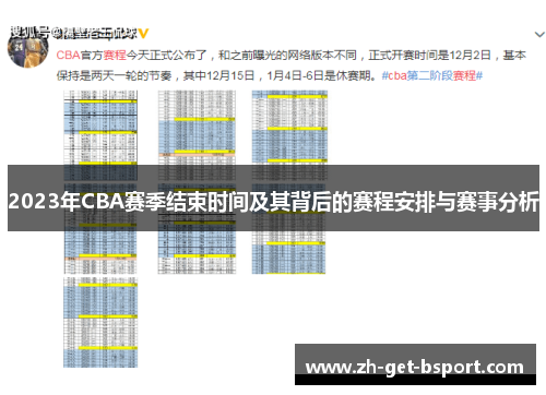 2023年CBA赛季结束时间及其背后的赛程安排与赛事分析