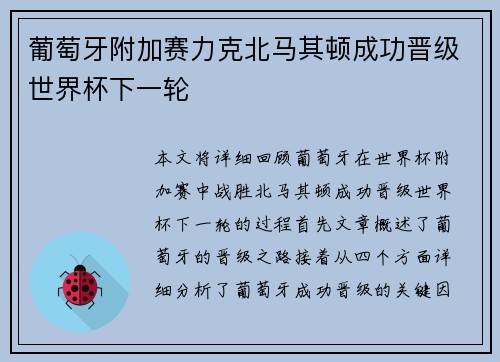 葡萄牙附加赛力克北马其顿成功晋级世界杯下一轮